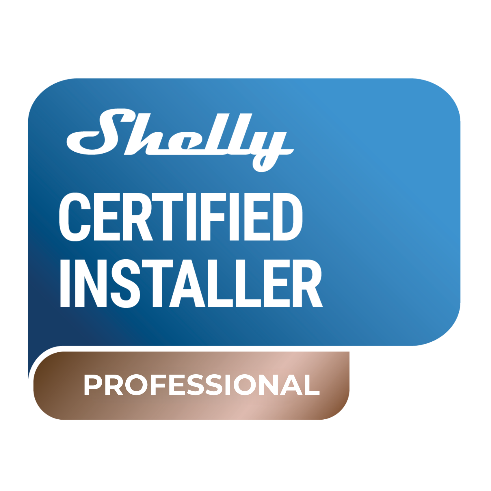 Shelly Certified Installer Professional badge for approved smart electrical installations